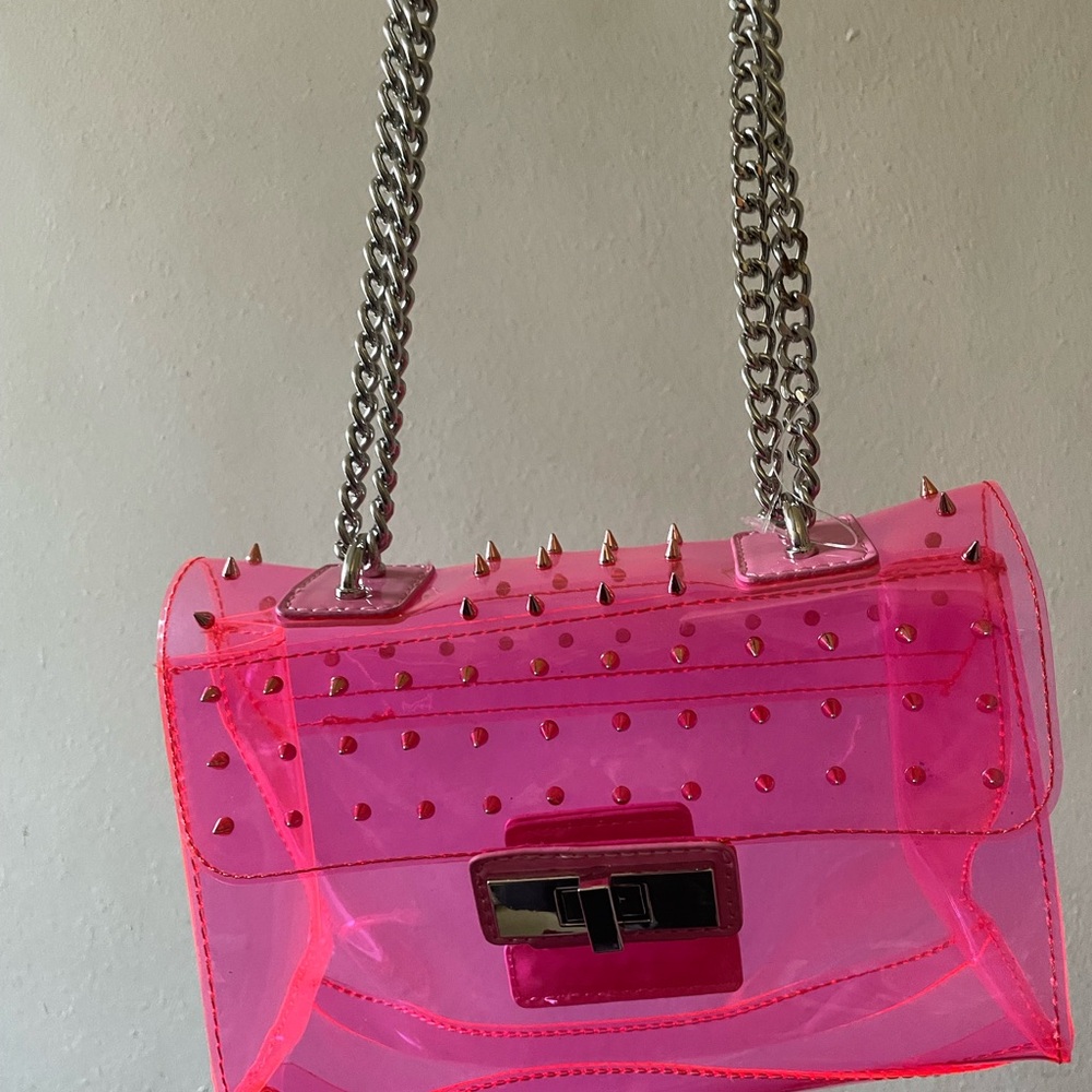 Pink jelly Studded Chain Shoulder Bag